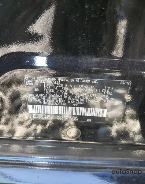 2012 Toyota Rav4 z USA, uszkodzony, nr VIN 2T3BF4DV5CW203969